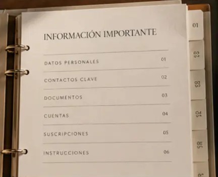 Archivador Plan A abierto en la ficha Información importante